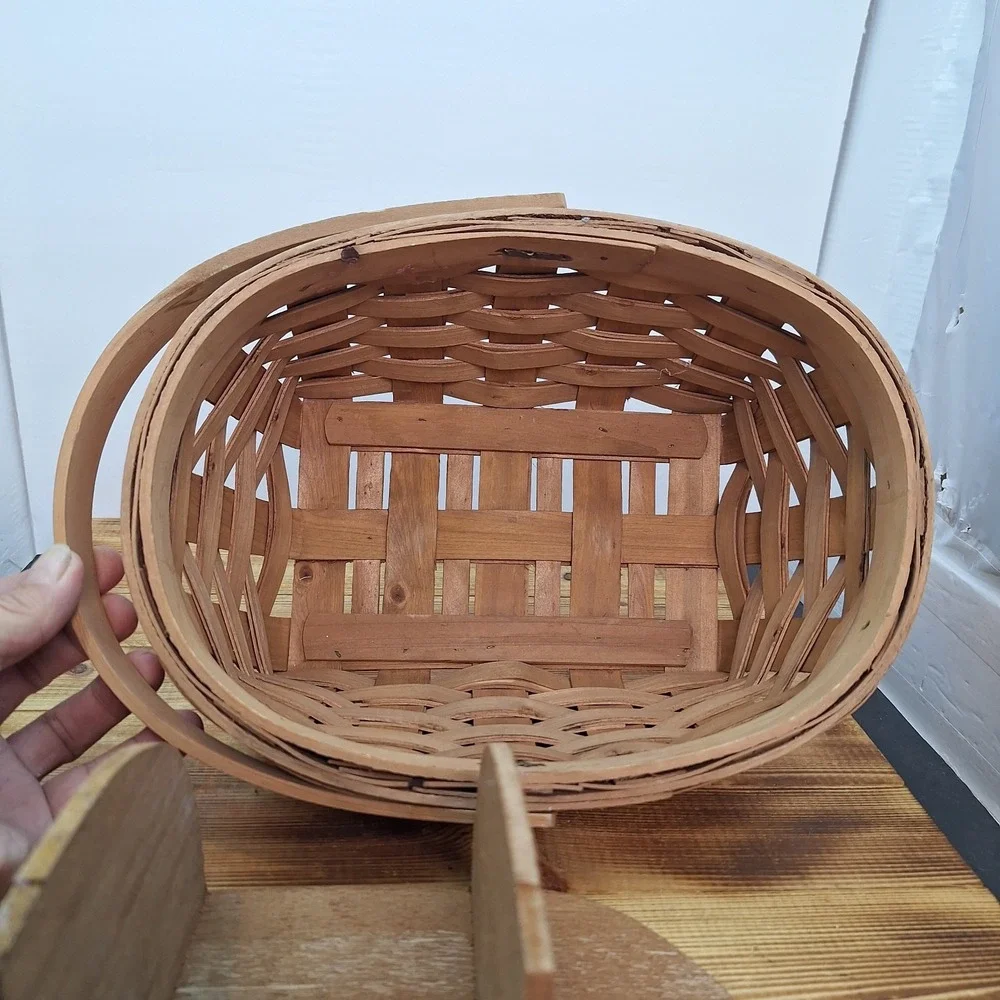 Hand Woven Amash Utensil Plate Holder Basket 11x6 Natural Wood Caddy